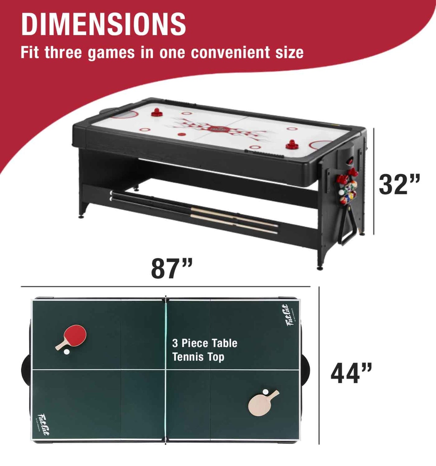 GLD Fat Cat Original 3-in-1 7' Pockey Multi-Game Table Green/Blue/Red/Tan/Grey