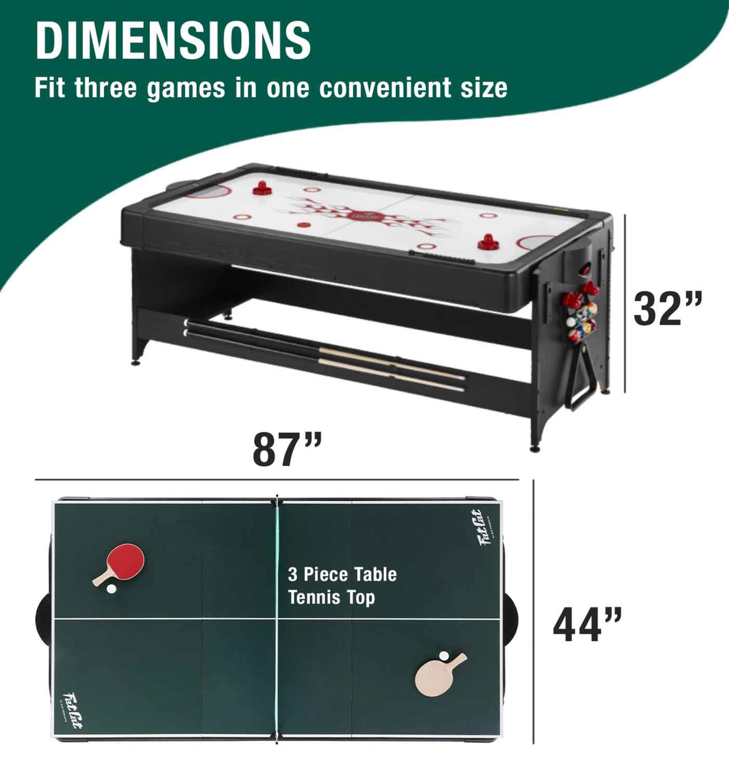 GLD Fat Cat Original 3-in-1 7' Pockey Multi-Game Table Green/Blue/Red/Tan/Grey