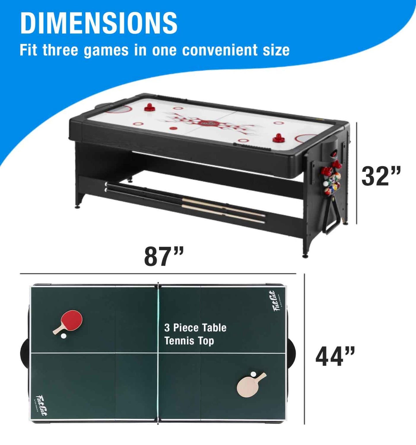 GLD Fat Cat Original 3-in-1 7' Pockey Multi-Game Table Green/Blue/Red/Tan/Grey