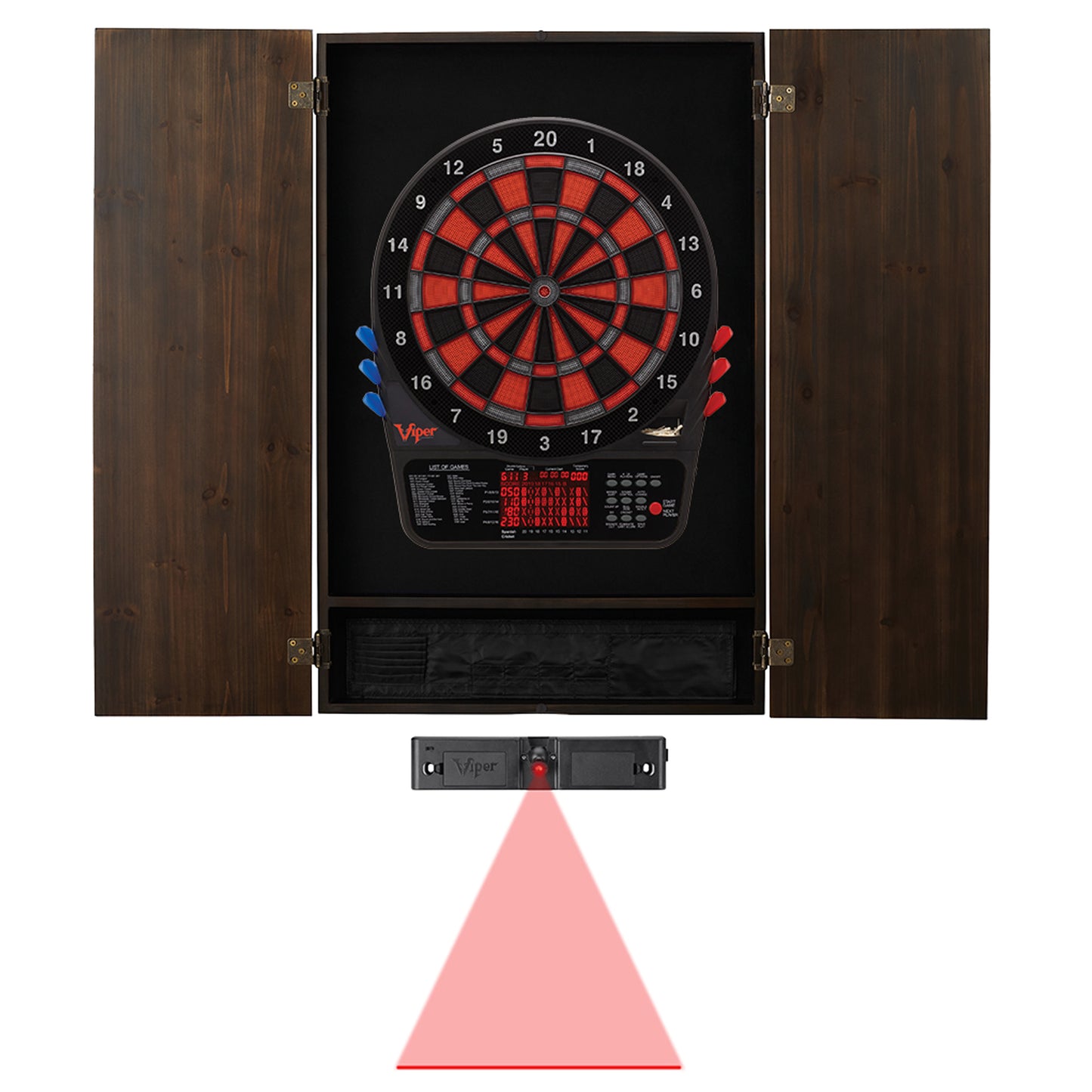 GLD Viper Metropolitan Soft Tip Dartboard Cabinet, Viper 800 Electronic Dartboard, and Throw Line Light