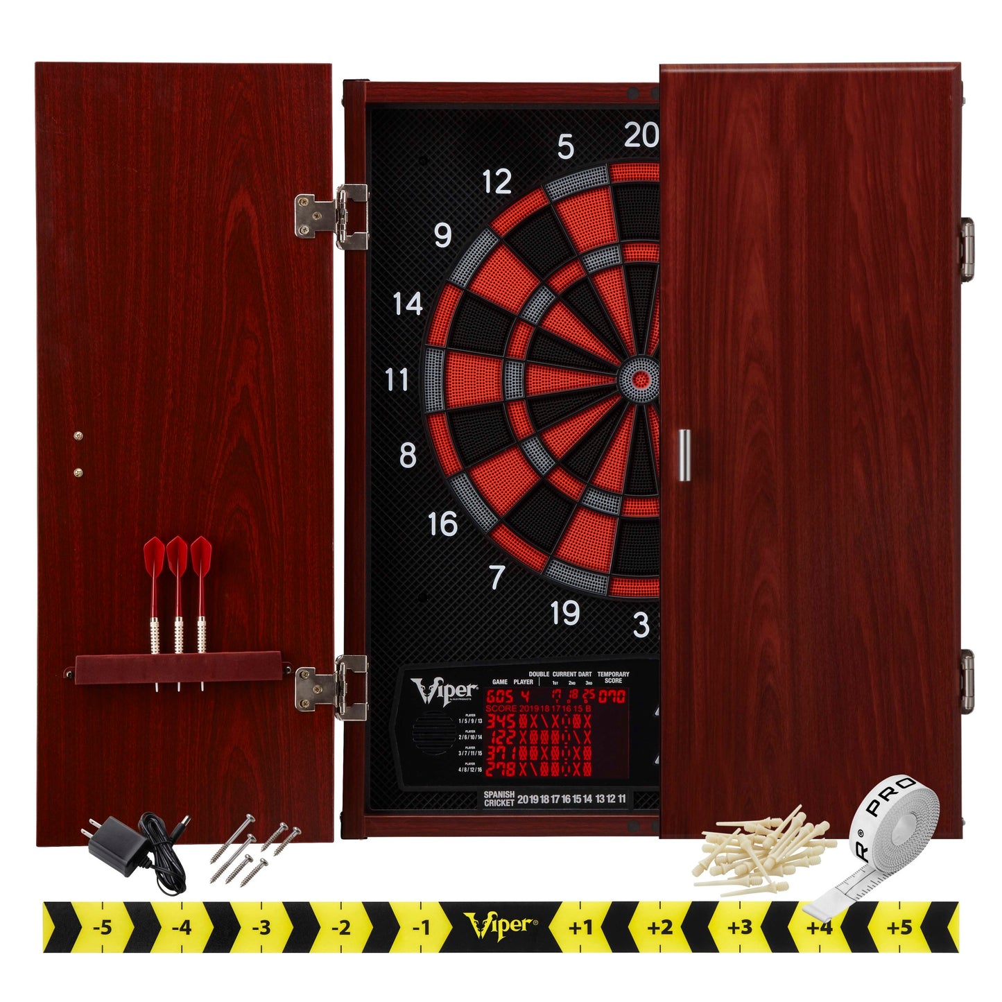 GLD Viper Neptune Electronic Dartboard, "The Bull Starts Here" Throw Line Marker, Bobcat Adjustable Weight Soft Tip Darts, Dart Tip Remover Tool & Tufflex II Black Dart Tips 42-9014