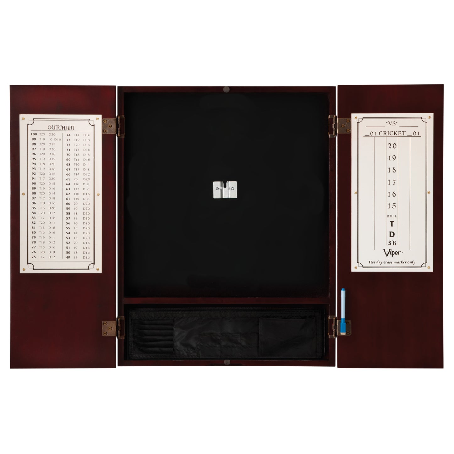 GLD Viper Metropolitan Mahogany Steel Tip Dartboard Cabinet, Viper Dead-On Bristle Dartboard, Viper Underground Raven Steel Tip Darts 25 Grams, and Viper Vinyl Dart Mat 40-1018