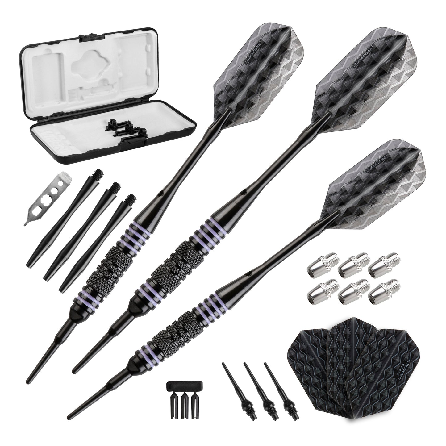 GLD Viper Neptune Electronic Dartboard, "The Bull Starts Here" Throw Line Marker, Bobcat Adjustable Weight Soft Tip Darts, Dart Tip Remover Tool & Tufflex II Black Dart Tips 42-9014