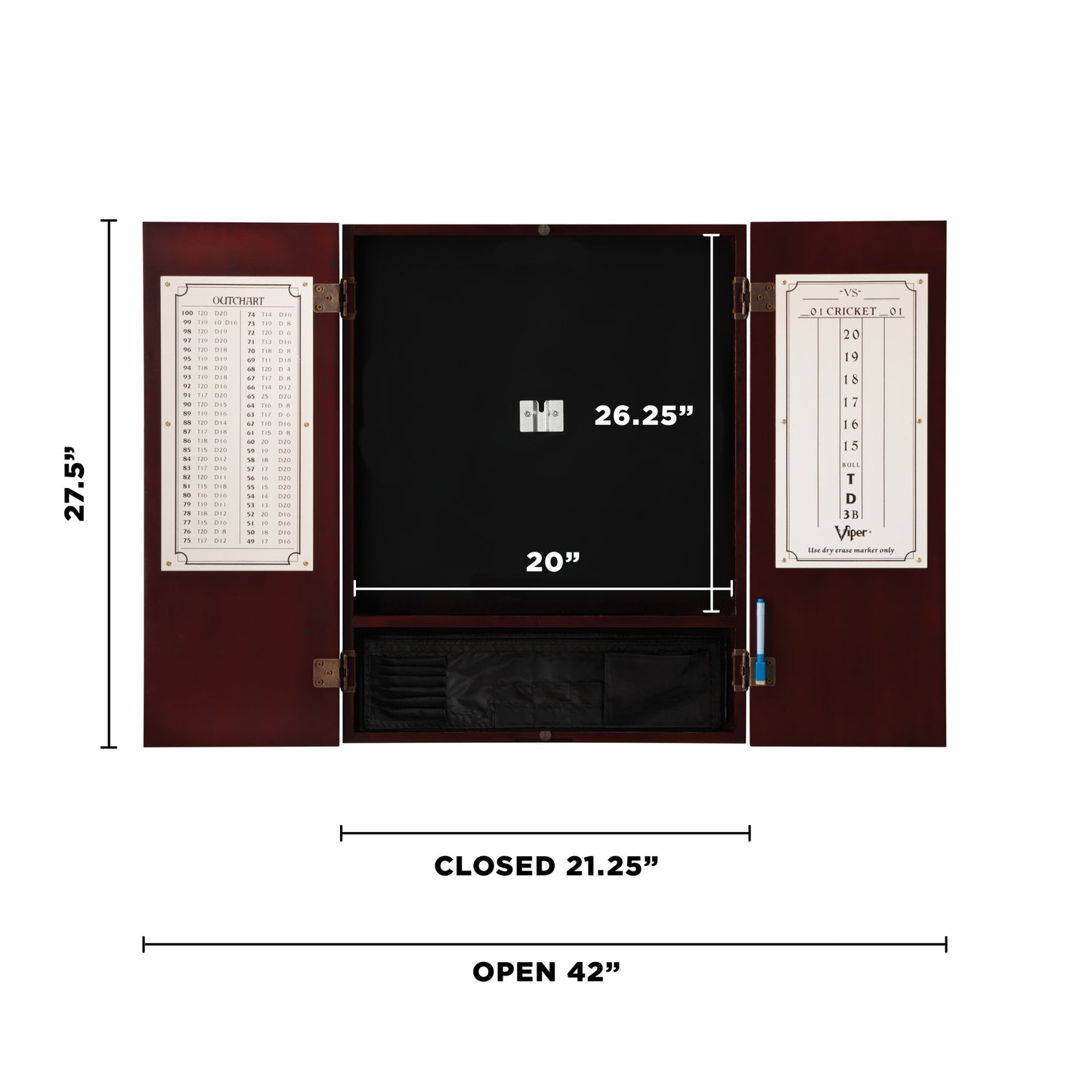 GLD Viper Metropolitan Mahogany Steel Tip Dartboard Cabinet, Viper Dead-On Bristle Dartboard, Viper Underground Raven Steel Tip Darts 25 Grams, and Viper Vinyl Dart Mat 40-1018