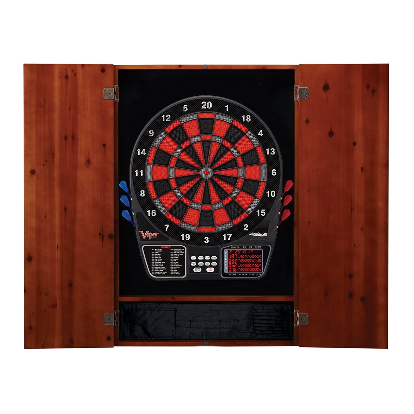 GLD Viper Metropolitan Cinnamon Soft Tip Dartboard Cabinet and Viper 797 Electronic Dartboard 40-0235