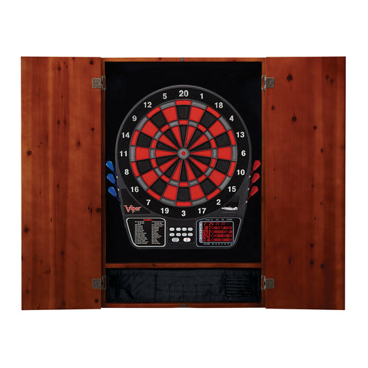 GLD Viper Metropolitan Cinnamon Soft Tip Dartboard Cabinet and Viper 797 Electronic Dartboard 40-0235