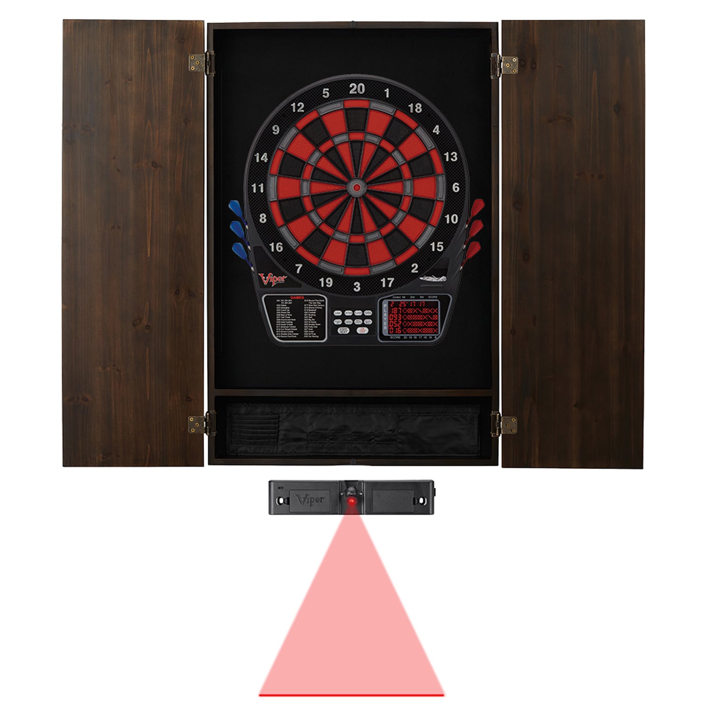 GLD Viper Razorback Sisal Dartboard, Hudson Mahogany Cabinet, Padded Dart Mat & Black Mariah Steel Tip Darts 42-0221