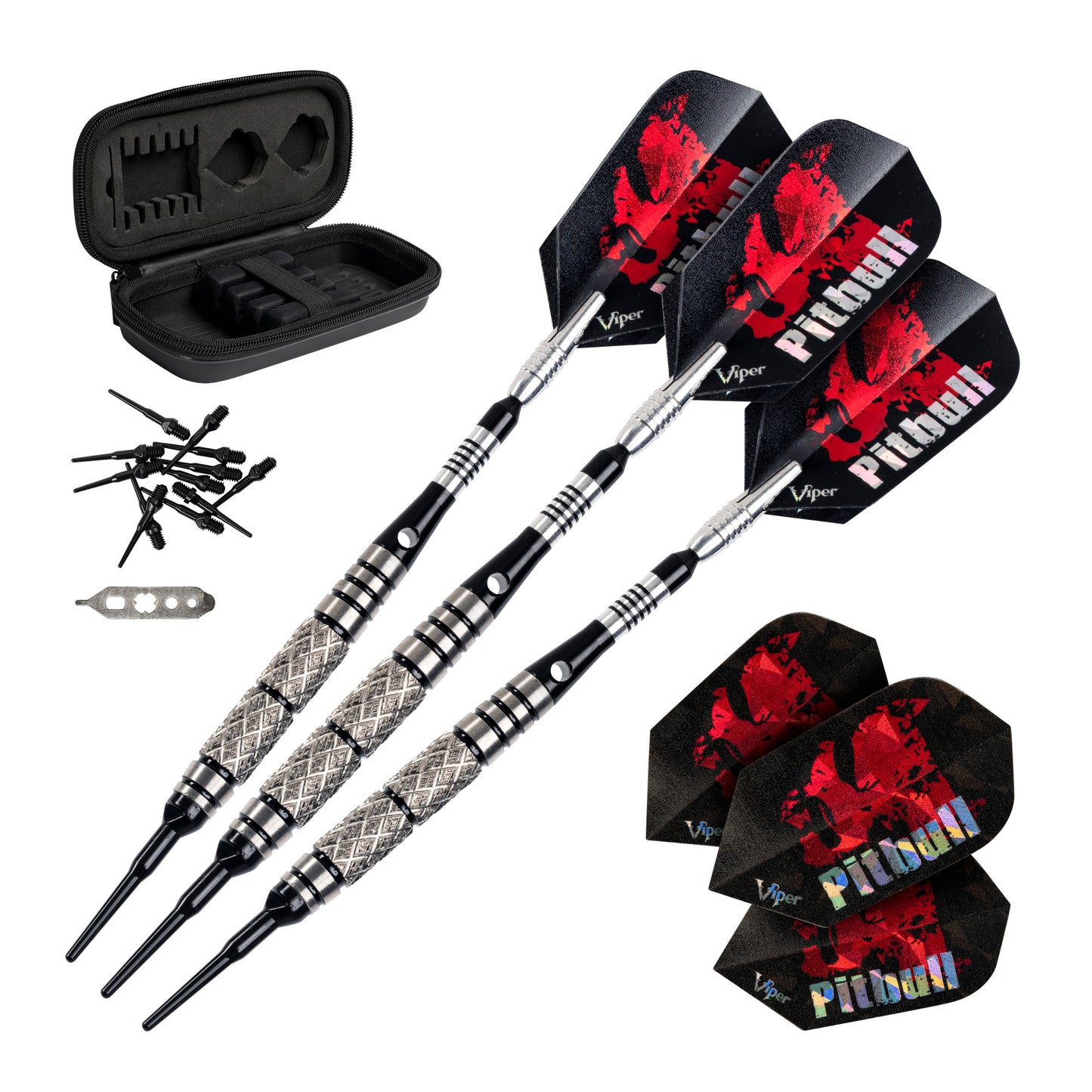 GLD Viper Neptune Electronic Dartboard, "The Bull Starts Here" Throw Line Marker, Pitbull 18g Soft Tip Darts, Dart Tip Remover Tool & Tufflex II Black Dart Tips 42-9015