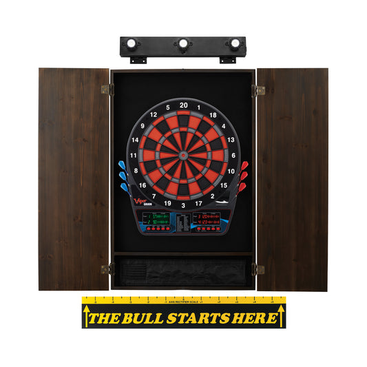 GLD Viper Orion Electronic Dartboard, Metropolitan Espresso Cabinet, Throw Line Marker & Shadow Buster Dartboard Light Bundle 40-9149