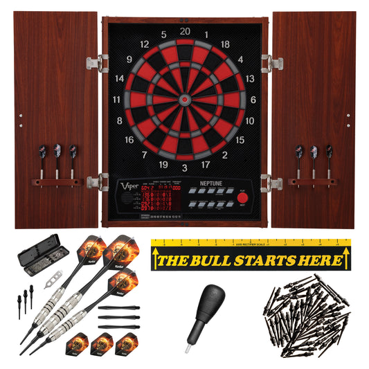 GLD Viper Neptune Electronic Dartboard, "The Bull Starts Here" Throw Line Marker, Blazer 16g Soft Tip Darts, Dart Tip Remover Tool & Tufflex II Black Dart Tips 42-9013